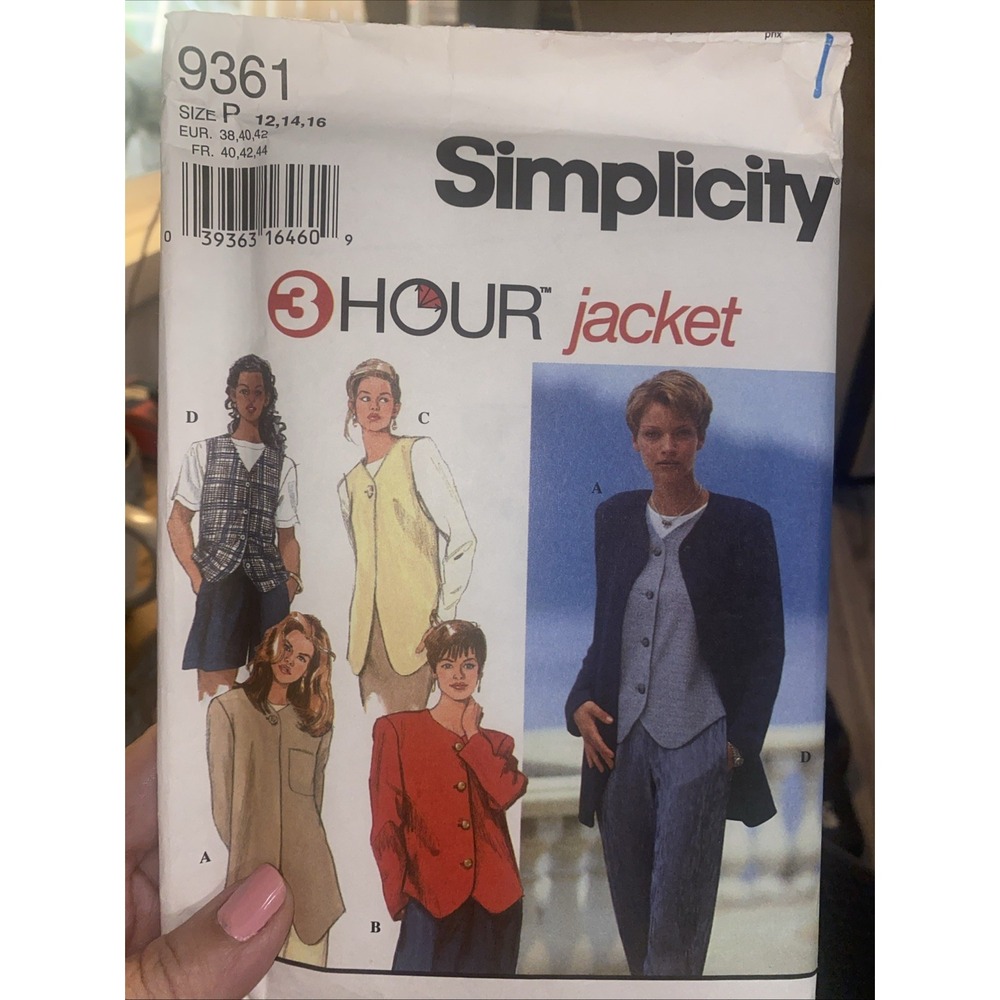 Simplicity 9361 Misses Jacket Vest Pattern Size 12 14 16 Uncut Vintage 1995